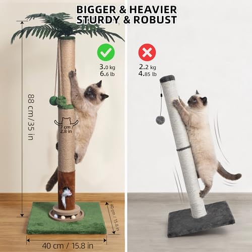 Fantasreen Cat Scratching Post 35'' Tall with Toy Mouse for Indoor Cats, Green - color: Palm Tree-35 inch