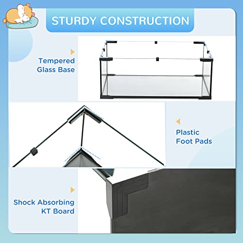 PawHut Large Hamster Cage with Deep Tempered Glass Bottom, 3 Tiers Hamster Tank with Running Wheel, Hut, Water Bottle, Dish, Rat Cage for Syrian, Dwarf, Gerbils, Mouse, 23.5" x 16" x 22.5", Black | 3 Tiers Hamster Tank, Running Wheel, Hut, Water Bottle, D