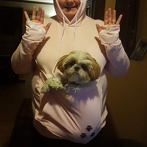 Womens Pet Carrier Sweater Dog Cat Pouch Hoodies Plus Size Tops - color: Pink, size: XX-Large