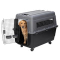 SportPet Airline Compliant X-LARGE 35.5" Travel Dog Kennel-Durable Plastic Airline Pet Carrier w/Removable Wheels & Food Bowls, Collapsible Indoor/Outdoor Dog Kennel, Dogs up to 32"L & 23"H-Dark Gray - color: Dark Gray