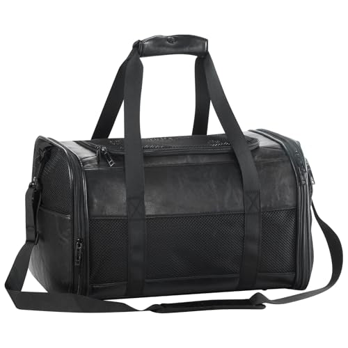 Fashion Leather Dog Carrier, Airline Approved Cat Carrier Soft Sided Pet Bag Carrier Purse for Puppy Kitten Small Animals Black - color: Black