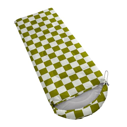 Sleeping Bags for Adults and Kids Backpacking Camping Sleeping Bags for Girls and Boys Lightweight Waterproof Cold/Warm Sleeping Bag for All Season - color: Green and White Check