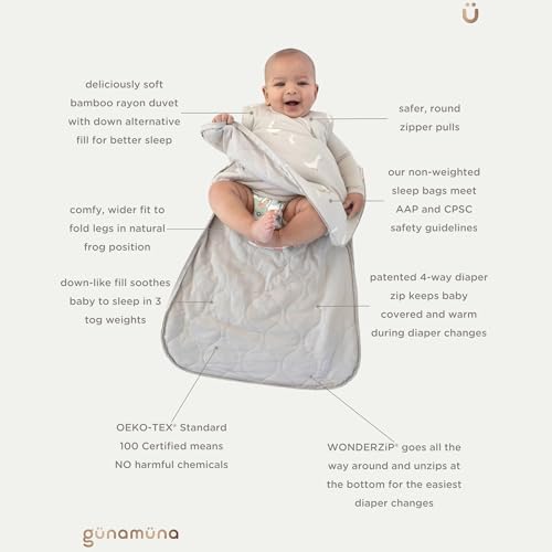 GUNAMUNA günamüna Unisex Baby, Toddler Wearable Blanket, Sleeping Bag Bamboo Rayon, Sleep Sack with Diaper Zipper, 1.0 TOG - color: Girl Dog, size: 24-36M
