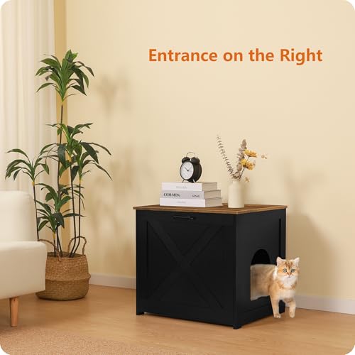 Dwanton Cat Litter Box Furniture Hidden, Cat Litter Box Enclosure, Reversible Entrance Can Be on Left or Right Side, Indoor Cabinet, Wooden Washroom, Nightstand, Black and Warm Brown, 23.6" L - color: Black+Warm Brown, size: 23.6 x 19.7 x 21.7 Inches