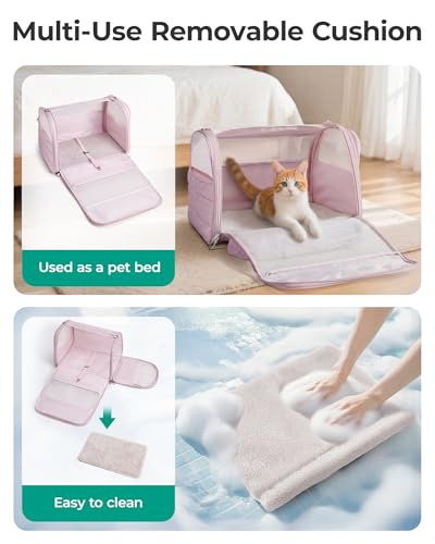 BAGSMART Cat Carrier Soft-Sided Puffy Quilted Collapsible Pet Travel Bag | Pet Carrier for Small Medium Cats Dogs Puppy, Load Up to 25 Lbs for Outdoor Use, Pink - color: Baby Pink, size: 19.3"L x 13.0"W x 13.0"H