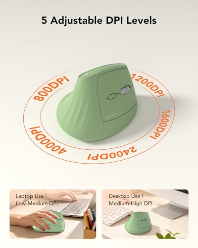 KYSONA Ergonomic Mouse Wireless, Bluetooth Vertical Mouse, 5-Level Adjustable DPI, 2.4G Silent Switch Mice for Windows, MacOS, IPadOS, Laptop, PC, Olive Green - color: Olive Green