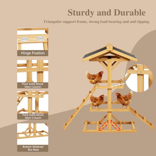 Outdoor Wooden Chicken Roost Perch Multi-Tier Activity Stand | Let Chickens Run, Play & Stay Healthy, Ideal for Backyard Coops & Farms, Fits 8-12 Chickens - color: C02 Brown with Black