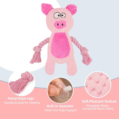 Plush Pig Dog Toy, Squeaky Interactive Tug Toy for Small Medium Dogs | Cute plush toy with sound features, designed for small and medium dogs, indoor play and daily entertainment - color: Pink