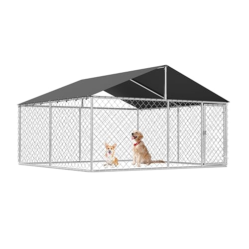 Petony Outdoor Dog Enclosure Heavy Duty Dog Kennel House Mesh Dog Big Cage Pet Kennel Steel Fence with Secure Lock - size: 118.0"L x 118.0"W x 65.0"H