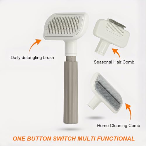 3 in 1 Self-Cleaning Pet Grooming Brush Set for Dogs & Cats | Self-cleaning deshedding & slicker brushes plus hair remover tool, ideal for indoor long and short haired pets