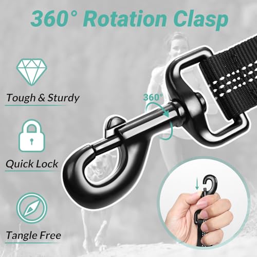 rabbitgoo Tactical Dog Leash, Heavy Duty Training Bungee Lead | Military Leash with 2 Padded Control Handles for Medium Large Dogs, No Pull for Shock Absorption, Reflective, Black, 6FT - color: Black, size: Max: 6ft