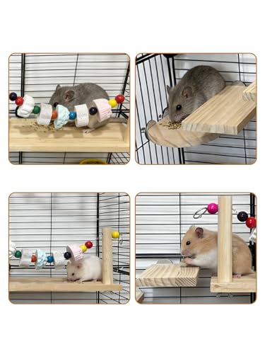 Chinchilla Ledges Wood Sets, Hamster Wooden Stand Platform with Lava Ledge Blocks Chew Toys Small Animal Cage Accessories for Rat Gerbil Guinea Pig Chipmunk Squirrel Mouse