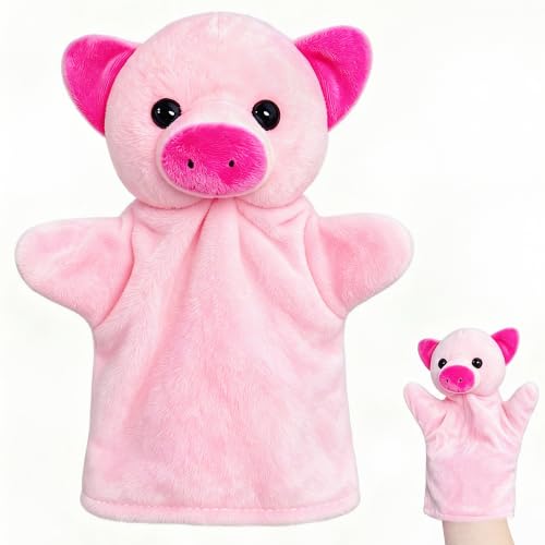 Pig Hand Puppets for Kids, Toddlers and Adults (1 Pack), Farm Animals Plush Finger Toys, Pig Stuffed Animals Storytelling Toys, Soft Hand Puppet for Classroom Prizes, Party Favors, Birthday - style: Pig
