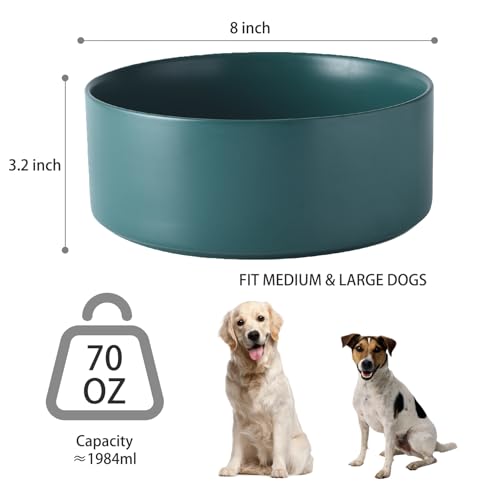 8'' Ceramic Dog Bowl - 70Oz Classic Dogs Food & Water Bowl for Medium and Large Breeds, Heavy-Duty Non-Slip Dog Dish, Food Grade Stoneware Pet Bowl, Dishwasher & Microwave Safe, Green - color: Bowl - Green, size: 8 inch