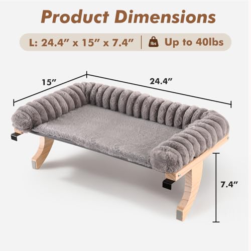 Cloud-Soft Cat Window Sill Perch with Zipper Designed Cushioned Bed, Supportive Cat Window Seat with Premium Solid Wood & Sturdy Metal Frame, Pet Hammock Bed for Large Cats (Large, Gray) - color: Grey, size: Large(24.4''x15'')