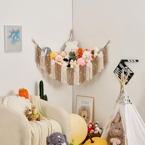 Stuffed Animal Hammock with Weaving Tassels and Beads Milk Coffee - color: Milk Coffee