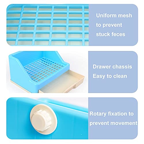 kathson Rabbit Litter Box Trainer Small Animal Potty Corner Toilet with Drawer Pet Cage Pan Litter Bedding Box for Adult Guinea Pig Hamster Bunny Ferret Galesaur Mouse Squirrel (Blue) - color: Blue