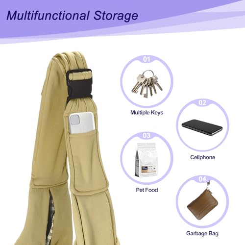 Dog and Cat Sling Carrier Up to 16.5 Lbs, Hand-Free Reversible Pet Sling Carrier with Adjustable Strap and Pocket, (Khaki, 1 Pcs) Intended for Hiking/Camping/Traveling - color: Khaki