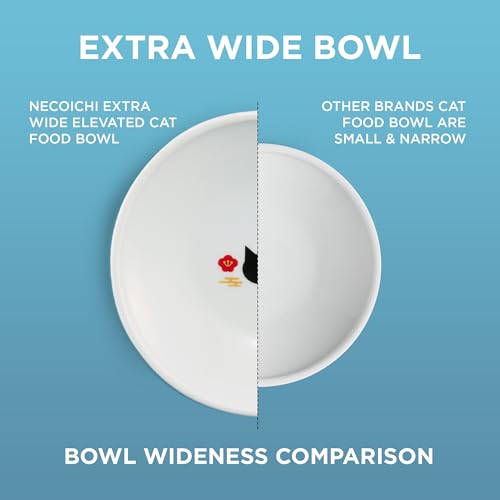 Necoichi Ceramic Extra-Wide Elevated Cat Food Bowl (Fuji, Extra Wide) - color: Fuji, size: Large Extra Wide