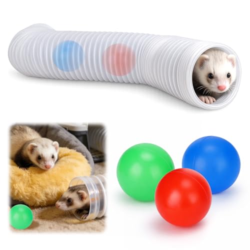 Mity rain Ferret Toys with 3 Balls Inclueded | Collapsible Tunnel Tube Accessories for Ferrets, Guinea Pigs, Hamsters, Expandable Interactive Toys Supplies for Small Pets - color: White, size: 1PCS