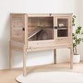 Guinea Pig Cage with Wooden Stand - Hamster Cage, Small Animal Cage Anti Chew Ramp, Hideout, Platform, Pull Out Tray (Wood, L) - color: Wood