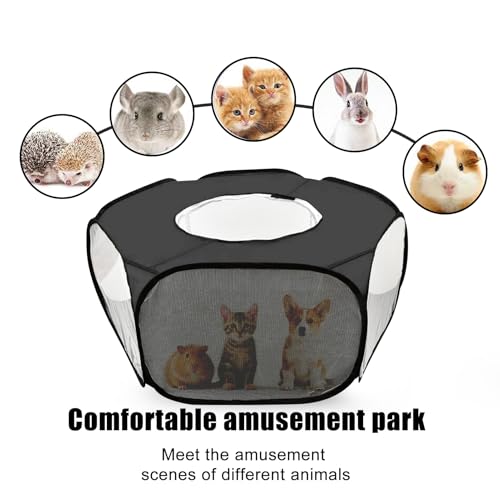2-Pack Guinea Pig Carrier Backpack and Playpen with Lid, Breathable Pet Playpen Pop Open Exercise Fence, Portable Small Animal Cage for Rabbits, Chinchillas, Squirrel, Lizard, Sugar Glider - color: Black
