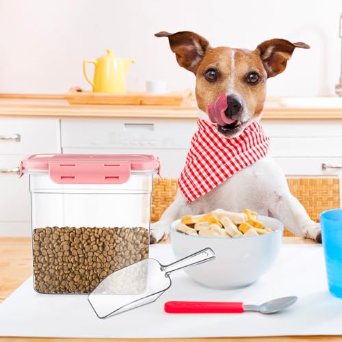 Patelai 6 Pcs Dog and Cat Food Storage Containers with Scoops Set Plastic Pet Food Storage Containers Stackable Airtight Dry for Kitchen 1.27 Qt, 2.4 Qt, 4 Qt(Pink) - color: Pink