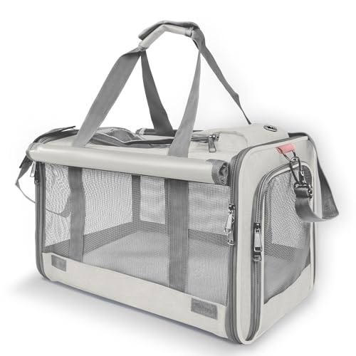 GAPZER Pet Carrier for Large Cat Soft-Sided Animal Traveling Bag up to 20lb | Privacy Protection Big Kitten Car Travel Cloth Carry Bag up to 20 lbs, Small Animal Portable Mesh Kennel Cage for Vet Visits - color: Beige