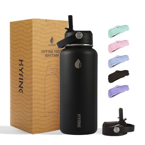 32oz Insulated Stainless Steel Water Bottle with Straw Lid Lager Capacity - color: Black