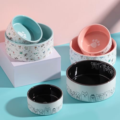 Ceramic Dog Bowls - Large, Non-Slip, 64 Fl Oz, Black with Adorable Dog Patterns (Large, Black) - color: Black Patterned, size: Large-8 inch