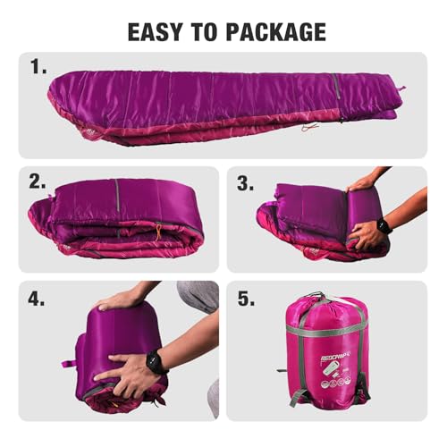 REDCAMP Kids Mummy Sleeping Bag for Camping, 3 Season Cold Weather Sleeping Bag Fit Boys,Girls & Teens, Blue/Rose Red - color: Rose Red with 3.3lbs Filling