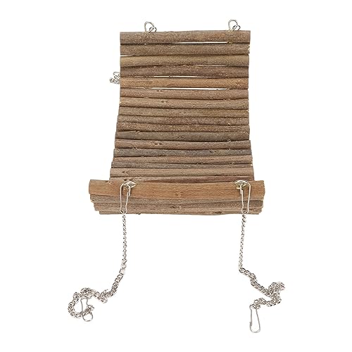 Hamster Wooden Swing, Natural Large Space Climbing Playing Toy with Hanging Chain for Parrots Gerbils and Similar Size Pets (15 * 35CM) - size: 15*35CM