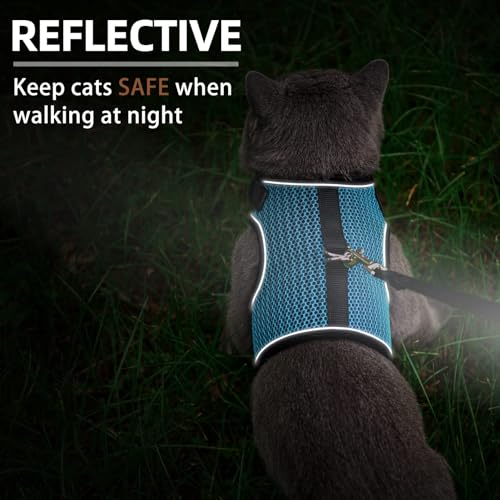 PUPTECK Soft Mesh Cat Vest Harness and Leash Set Puppy Padded Pet Harnesses Escape Proof for Cats Small Dogs (Large, Lake Blue) - color: Lake Blue(Reflective), size: L(NECK 8.5"-10.5", CHEST 12.5"-15", 6-10 lbs)