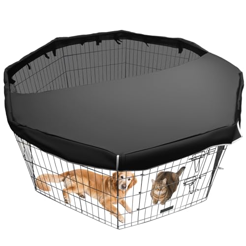 Dog Pen Cover fits All 24" Wide 8 Panels Pet Exercise Pen with Durable Fabric & Mesh Netting, Provide Shade & Security, Dog Playpen Top Cover Indoor Outdoor, Easy to Assemble, Black