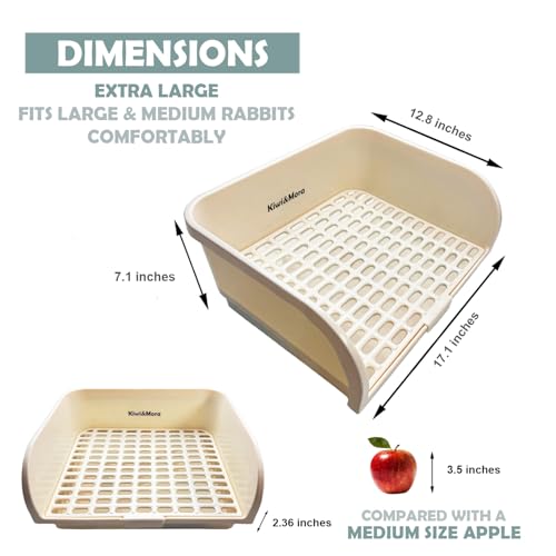 Kiwi & Mora Rabbit Litter Box - Extra Large Bunny Litter Box with Grate | 17.1"x12.8", Pee Pads & Cleaning Set – Potty Training Litter Pan for Large Breed Rabbits, Guinea Pig, Ferret, Chinchilla