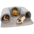 Guinea Pig Hideout Tunnel with Cool Bed for Bunny 3 Cave Small Animal Tunnel Toy Cages Rattan Mat - color: White