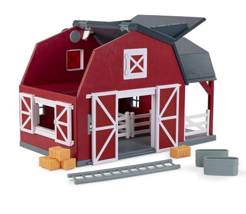 Terra by Battat – 20 Pieces Wooden Animal Barn Toy Set – Farm Animals & Play Fence – Pretend Play for Toddlers & 3+ Years – Educational Toys – Farmhouse Playset | Wooden farm toy set with 1 barn, 10 fences, ladder, 4 hay bales, 2 troughs, pulley tray and
