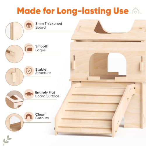 Bunny House, Rabbit Bunny Hideout & Castle with Ramp & Lookout Hut | Long‑Lasting Material, Multi‑Level Fun Zone, Spacious & Multi‑Pet Friendly, Extra‑Wide Ramp, Easy Assembly & Portable - size: Style 3: 30.7 x 15.95 x 21.5 inches