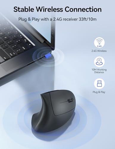 TECKNET Wireless Ergonomic Mouse, Rechargeable Wireless Vertical Mouse | Rechargeable Mouse Gray, 2.4GHz USB Receiver, Silent Click, 6 Adjustable DPI up to 4800, 6 Buttons for Laptop, PC & MacBook - color: Light Gray