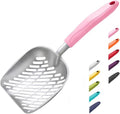 Cat Litter Scoop, Aluminum Alloy Sifter, Kitty Metal Scooper, Deep Shovel with Diagonal Sifting Hole, Long Handle, Kitten Poop Lifter for Litter Box, Medium Size, Pink Handle - color: #10 Pink, size: Medium