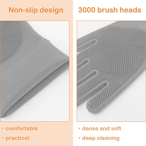 Silicone Pet Grooming Gloves Dog Washing Gloves for Bathing Massaging | 3,000 Soft Bristles, Non-slip & Extended Sleeves, Heat Resistant & Dishwasher Safe, For Cats and Dogs, Home/Car Cleaning - color: Grey