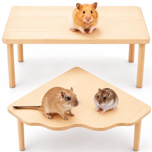 Large Hamster Platform Set Wooden Hamster Cage Accessories 2PCS | large size hamster cage platform natural wood hamster hide hamster accessories for Dwarf Syrian Hamsters Gerbils Mice Degus - color: 2PCS