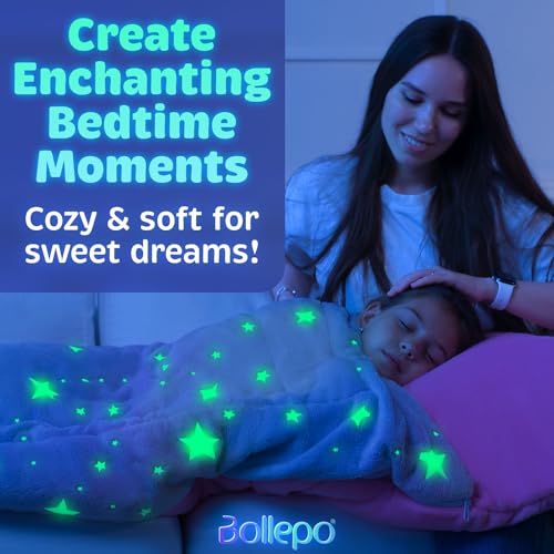 Kids Sleeping Bag for Boys & Girls - Glow in The Dark for Ages 3+, Large With Pillow Pocket, Extra Soft Toddler Blanket (66" x 33") - color: Rainbow - Stars