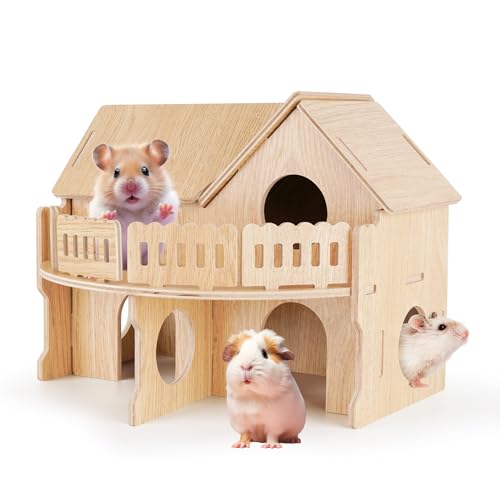Wooden Hamster Cage,Hamster Cage Hut,Hamster Habitat, Hamster Accessories，Syrian Dwarf Hamsters,for Hamster Gerbils Mice Lemming Degus or Other Small-Sized Pets(10.1 x 8.3 x 8.2 inches) - size: 10.1 x 8.3 x 8.2 inches