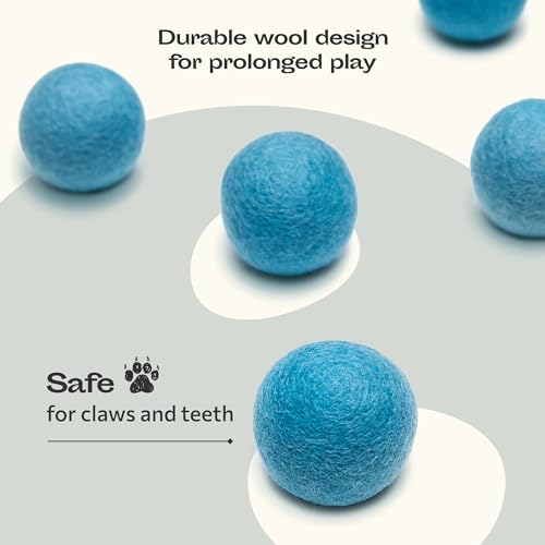 MEOWFIA Wool Ball Toys - 6-Pack of Safe for Cats and Small Dogs Balls - 1.5 Inch Felted Wool Cat Toy and Dog Toy - Perfect with Cat Cave - Silent - Mini Tennis Balls - (1,5in/Aquamarine) - size: 1.5 Inch