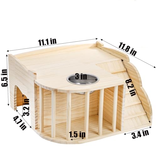 Coloch Wooden Guinea Pig Castle with Hay Feeder, Large Chinchilla Hideout with Feeding Bowl&Ladder Multi-Chamber Guinea Pig House for Guinea Pigs, Chinchillas, Hedgehogs