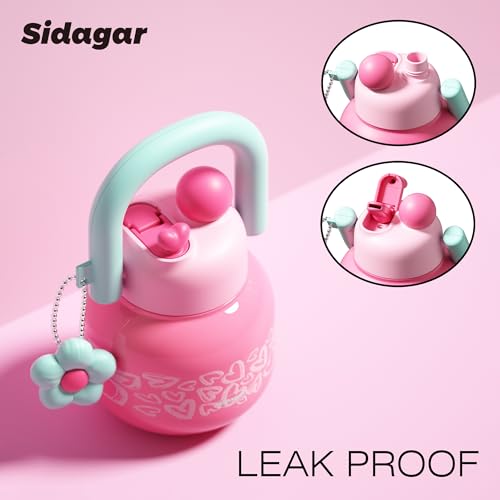22 oz Tote Insulated Water Bottle with Handle, Leakproof, Heart | Cute design with durable 316L stainless steel, dual sip, keeps drinks hot or cold longer, travel and everyday hydration - color: Heart