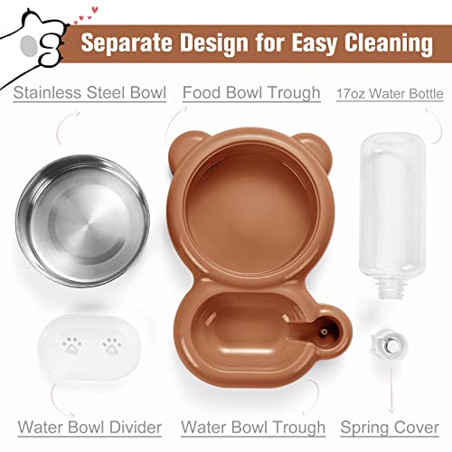 Dog Bowls, Cat Food and Water Bowl Set with Water Dispenser and Stainless Steel Bowl for Cats and Small Dogs - Brown - color: Brown