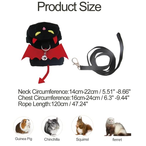 Small Animal Harness and Leash Set, Adjustable Escape Proof Ferret Harness Vest for Adult Ferret, Meerkat, King Squirrel & Fancy Rat, Soft Comfortable Pet Walking Harness with Leash - color: Black