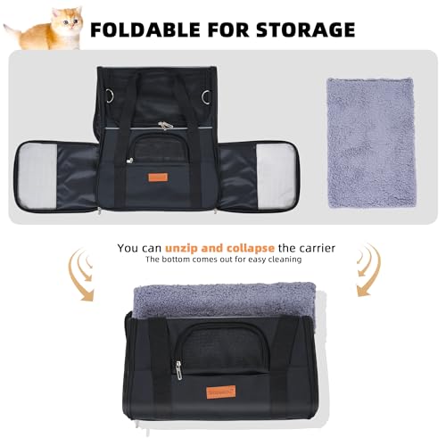 SMOUATOU Cat Carrier, Dog Carrier, Cat Bag Carrier, Cat Travel Carrier, Soft-Sided and Scratch-Proof mesh Cat Bag Pet Carriers, Travel Puppy Carry, Pet Home(Black) - color: Black